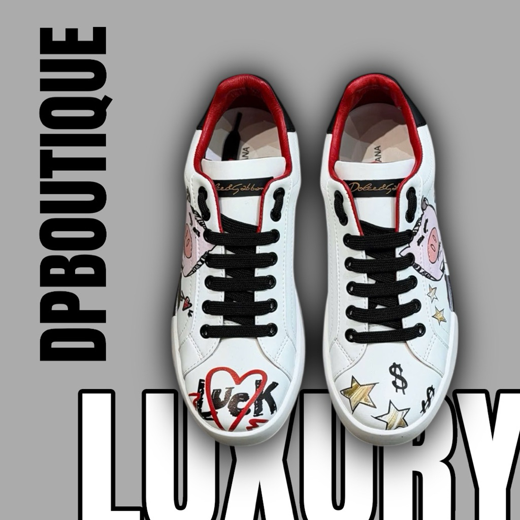 [ DPBoutique.hn ] - Giày Sneaker D.G Trắng Hoạ Tiết Chú Lợn Cao Cấp - Giày Sneaker D.G [ Full Box ]