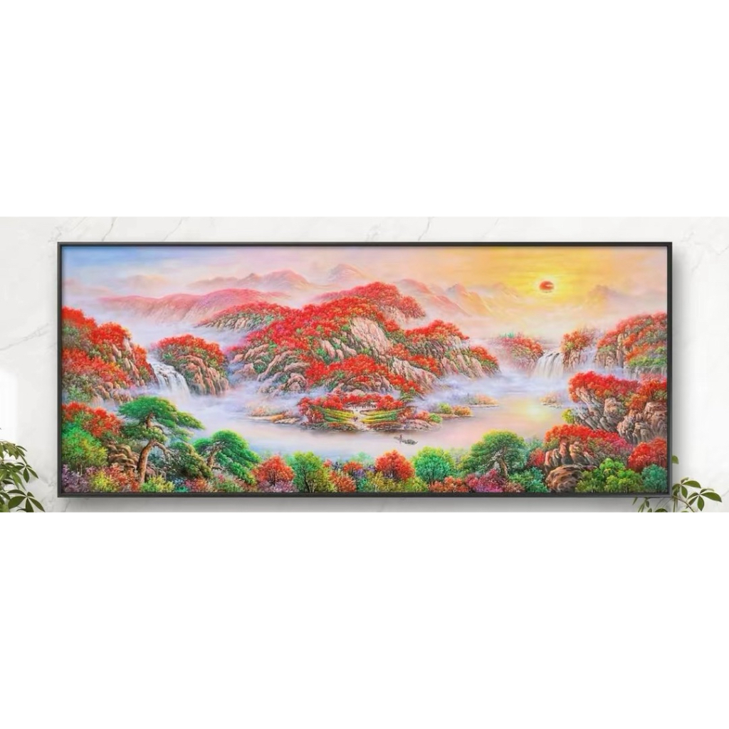 Tranh thêu chữ thập phiên bản mới - Hồng vận đương đầu 9ct vải kim tuyến kt 230x100 (tặng gối ghim k