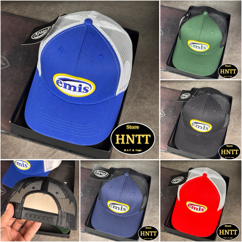 Mũ Lưỡi Trai/Nón Kết Phối Lưới Thêu EMIS Khoá Nút Form Chuẩn Thời Trang Nam Nữ