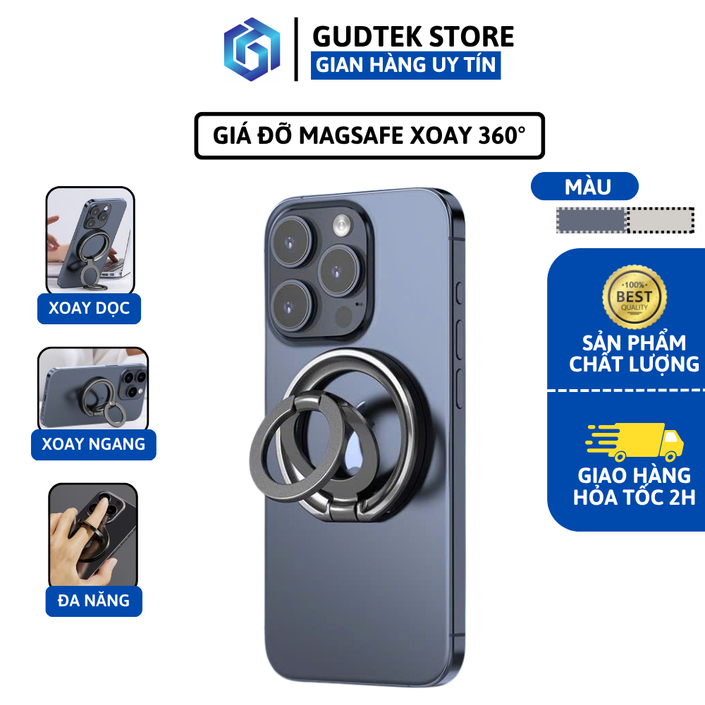 Giá Đỡ Điện Thoại Di Động Magsafe Xoay 360 Độ, Giá Đỡ Từ Tính Siêu Mỏng,Tùy Chỉnh Ngang và Dọc, Chất Liệu Hợp Kim Nhôm