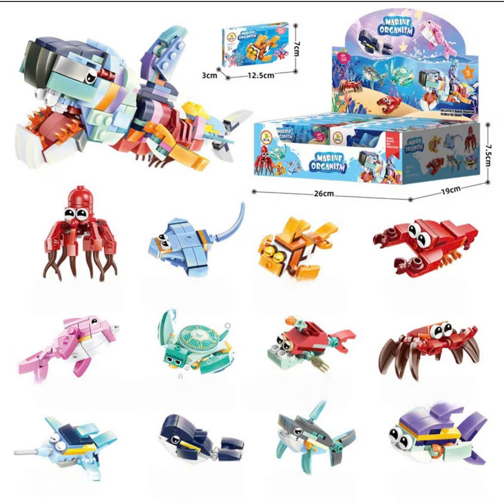 Set 12 Hộp Lắp Ráp Biến Hình Sinh Vật Biển mini– Marine Organism Robot Thông Minh Cho Bé