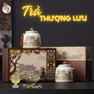  Bộ Quà Tặng 2 Hũ Trà Thượng Hạng   HOÀNG ĐAN TEA   Chè Ngon Pha Trà Đạo Hộp Gỗ Cao Cấp Quà Biếu Tết 