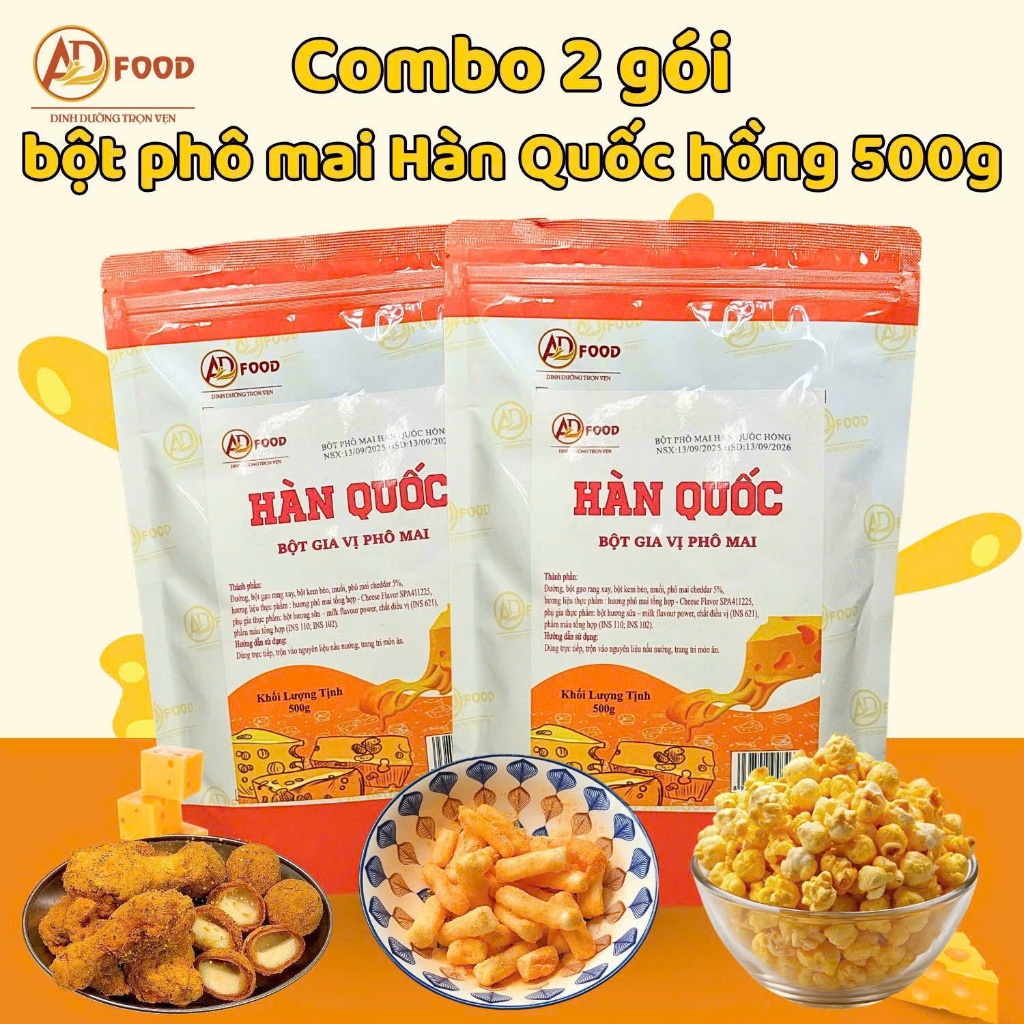 Combo 2 gói bột phô mai Hàn Quốc Hồng 500g ADFOOD