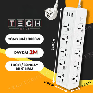 Ổ Cắm Điện Hình Tam Giác, 10 Ổ Cắm 3 USB 1 Sạc Type C, Chịu Tải 3000W, Nhựa PC Cao Chống Giật