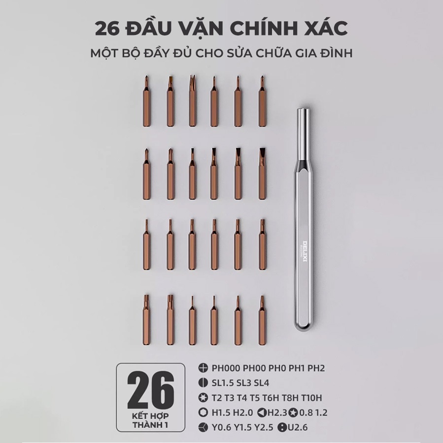 Bộ Tua Vít Delixi 26 Trong 1 Đa Chức Năng Sửa Chữa Điện Thoại, Laptop, Máy Tính, Gia Dụng