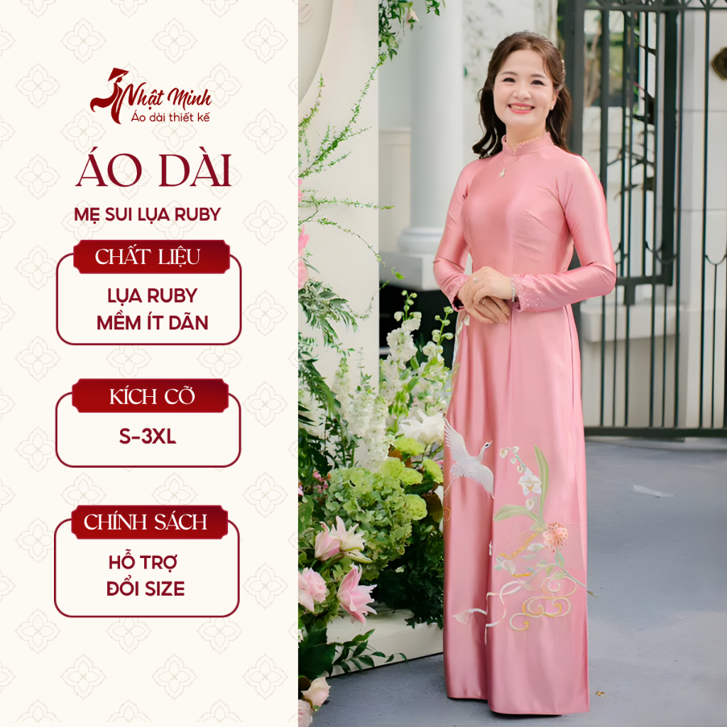 ÁO DÀI MẸ SUI LỤA RUBY THÊU VÀ ĐÍNH KẾT SANG TRỌNG - AD40
