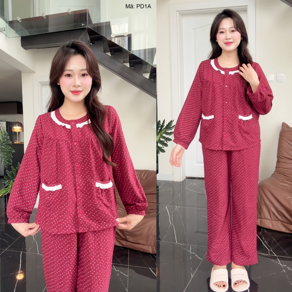 Đồ bộ mặc nhà Lila dáng dài hoạ tiết hoa nhí cao cấp, chất vải mềm mịn thoáng mát