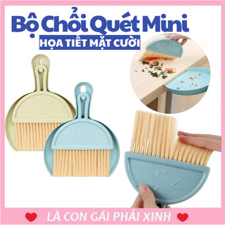 Bộ Chổi Quét Mini Mặt Cười Vệ Sinh Bàn Làm Việc Bộ Chổi Kèm Ki Hốt Rác Mini Quét Bụi Bàn Thờ #