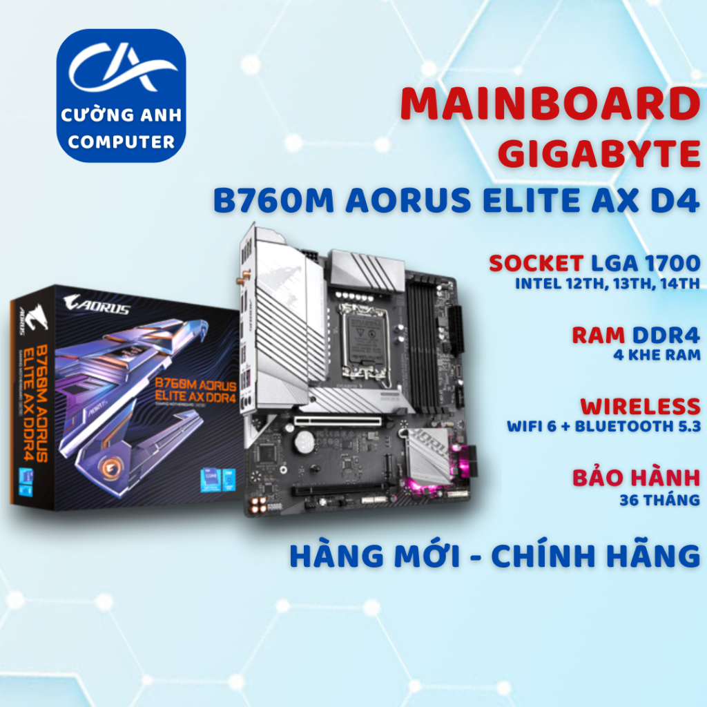 Mainboard GIGABYTE B760M AORUS ELITE AX DDR4. Hàng mới chính hãng