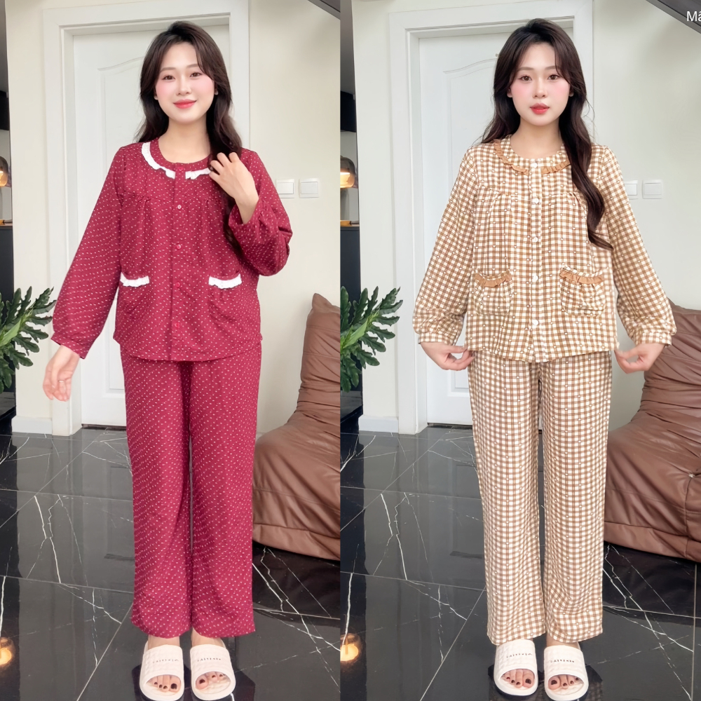 Đồ bộ pijama nhà Lila dài tay quần có túi kẻ caro cao cấp mềm mịn, mát khi mặc
