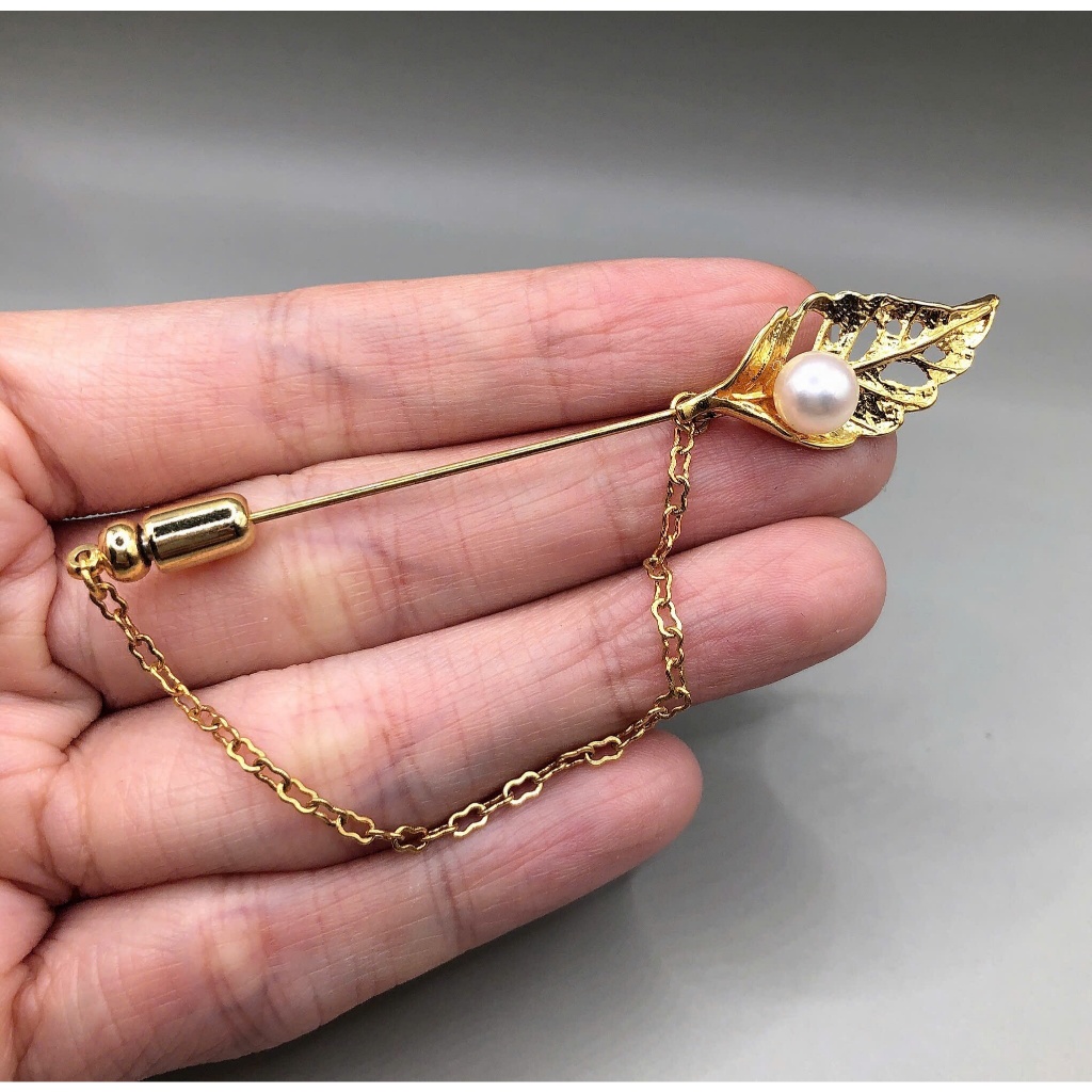 Cài áo chiếc lá phối Akoya 6.5mm si tuyển Nhật