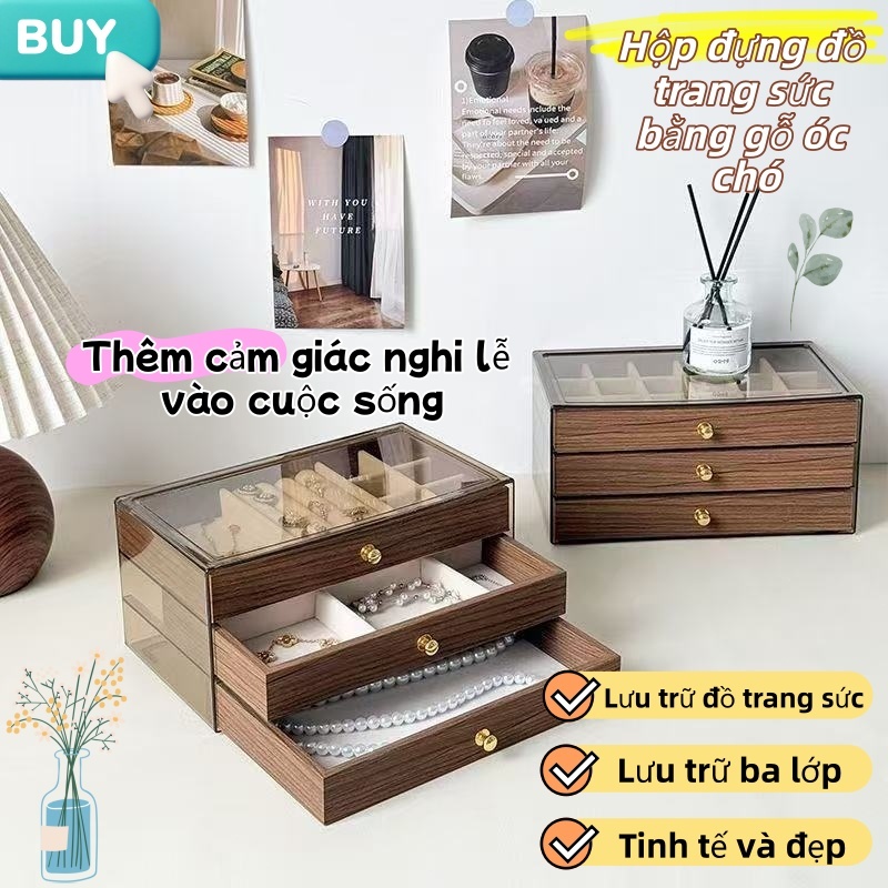 khay đựng trang sức bằng gỗ óc chó cao cấp, hộp đựng trang sức tinh tế, hộp đựng vòng cổ và nhẫn