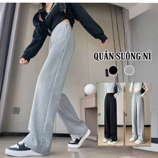  Quần nỉ nữ ống suông rộng chất liệu nỉ hai da 2 màu Đen Xám - LOZA LQ115230 