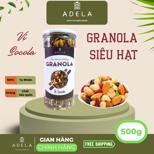 GRANOLA SIÊU HẠT - SOCOLA, Hộp 500g ngũ cốc granola ăn kiêng giảm cân dinh dưỡng không đường