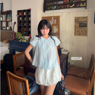  Midori Babydoll - Áo sơ mi nữ babydoll cổ sen tay phồng phối nút hoa nhien.official BA489 