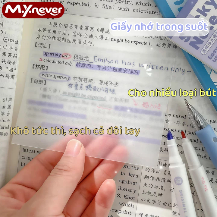 Set 50 Giấy Note Trong Suốt M.Y.Never – Chống Nước, Keo Dính Chắc