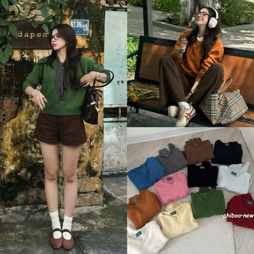 Áo len lông thỏ dáng rộng cổ tim - 247store