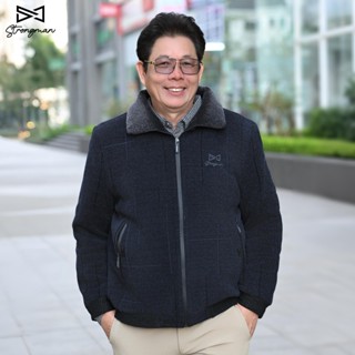   KHOÁ KÉO KỊCH CỔ  Áo Khoác Lót Lông Cừu Trung Niên Nam STRONGMAN - Sang Trọng Siêu Dày Dặn - K01 