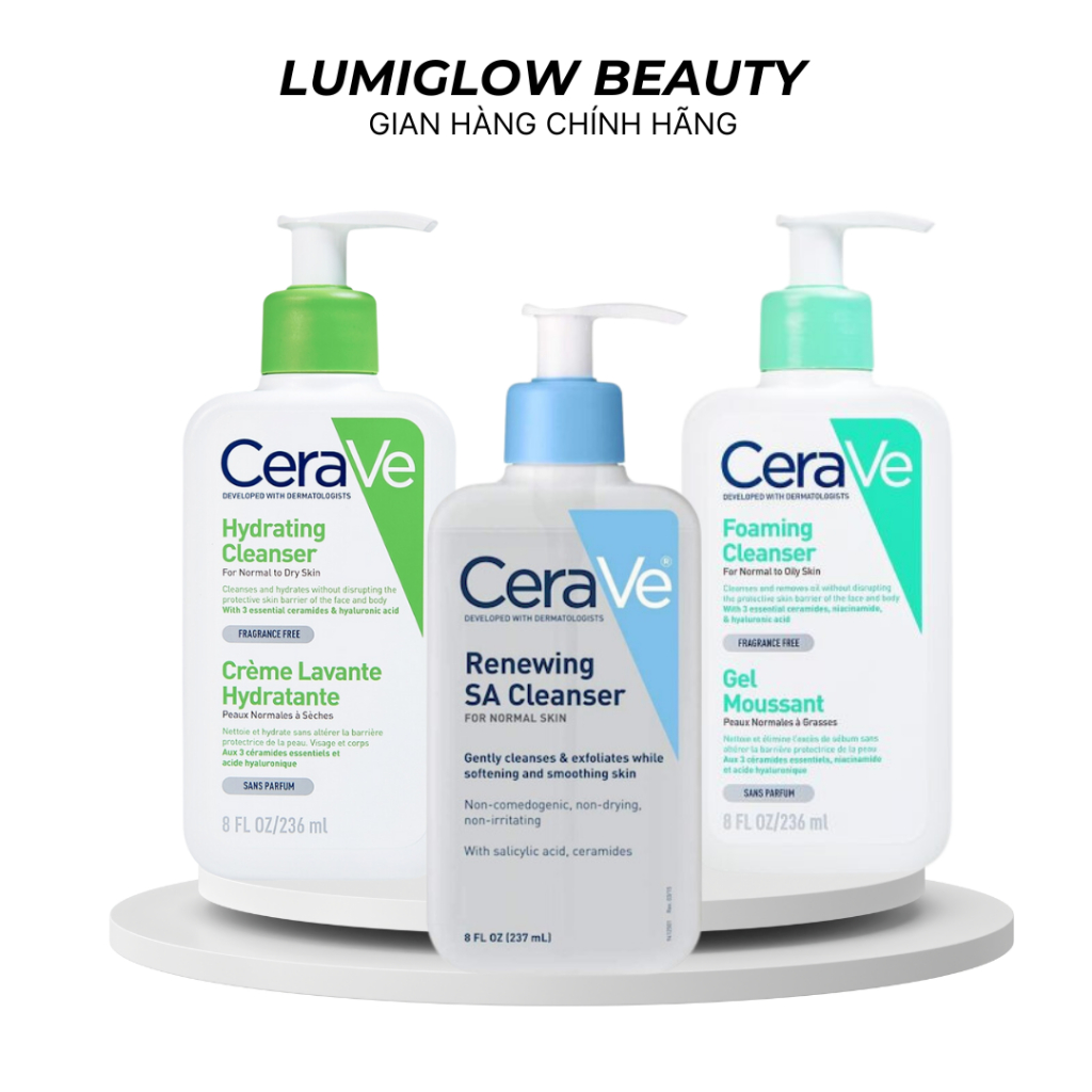 Sữa Rửa Mặt CeraVe SA Smoothing, Hydrating, Foaming Cleanser - Cho Da Dầu Mụn, Khô, Nhạy Cảm 236ml/4