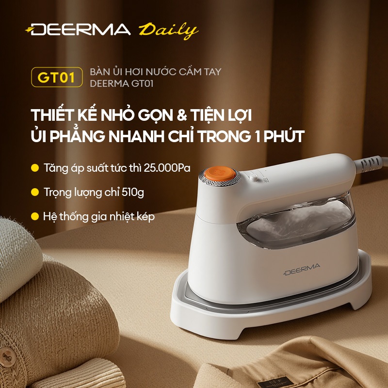 Bàn ủi hơi nước Deerma GT01 đa năng ủi khô và ủi hơi nước 2in1 kiểm soát gia nhiệt thông minh - Bảo hành 12 tháng | BigBuy360 - bigbuy360.vn