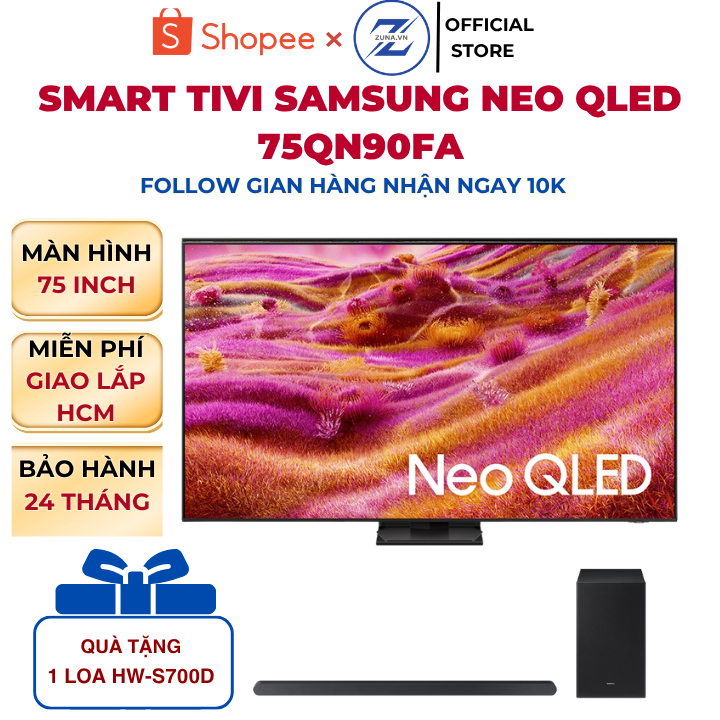 Tivi QLED Samsung 75 inch 75QN90FA - Bảo hành 24 tháng - Tặng kèm loa thanh Samsung HW-S700D