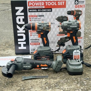  Combo 3 Máy Mài  Máy Bulong  Máy Khoan Hukan G1 - CB1503 Kèm 2 Pin 15 Cell Không Chổi Than Chân Pin Phổ Thông Chính Hã 