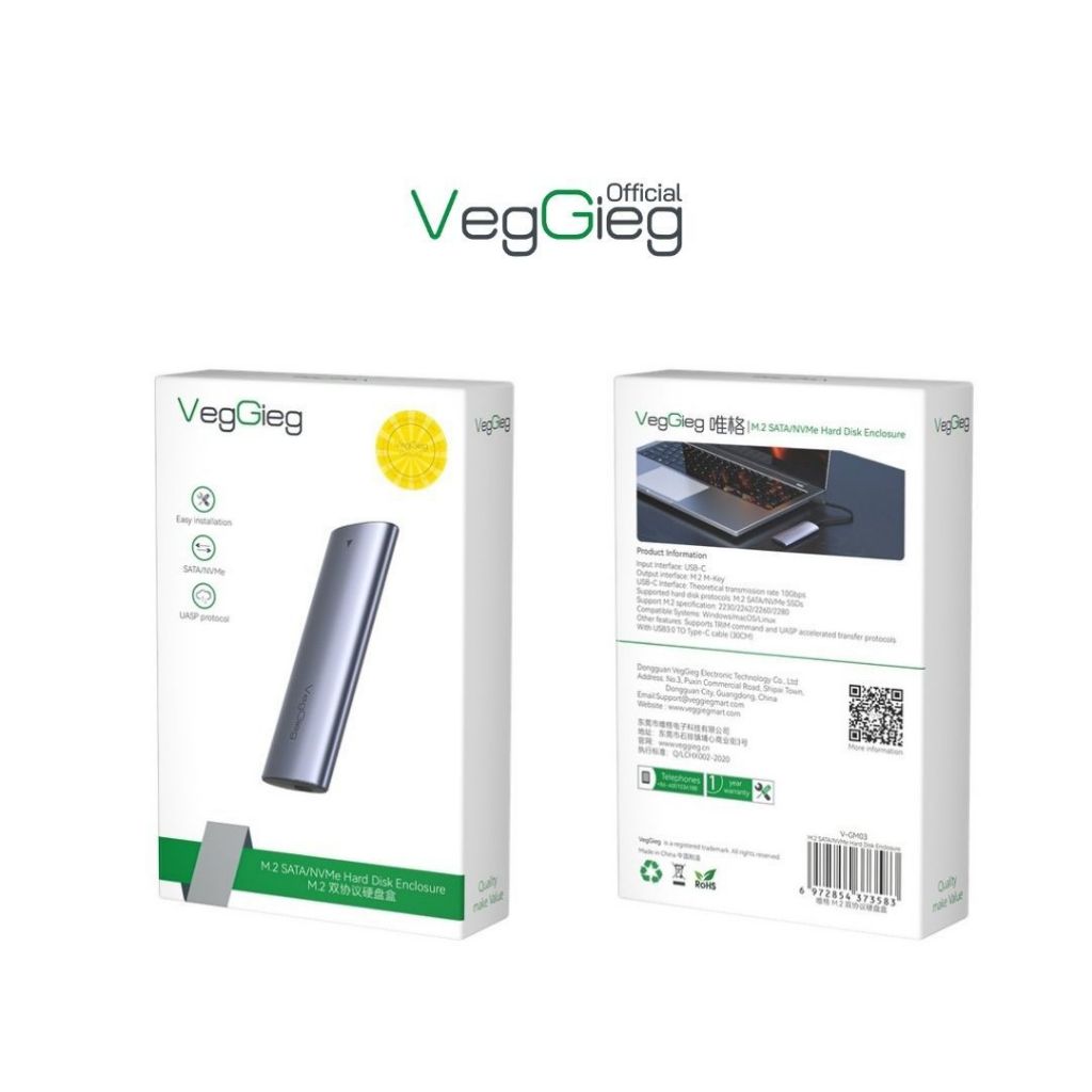 Box SSD M.2 NVMe/SATA VEGGIEG V-GM03 – USB 3.1 Gen2, Hợp kim nhôm