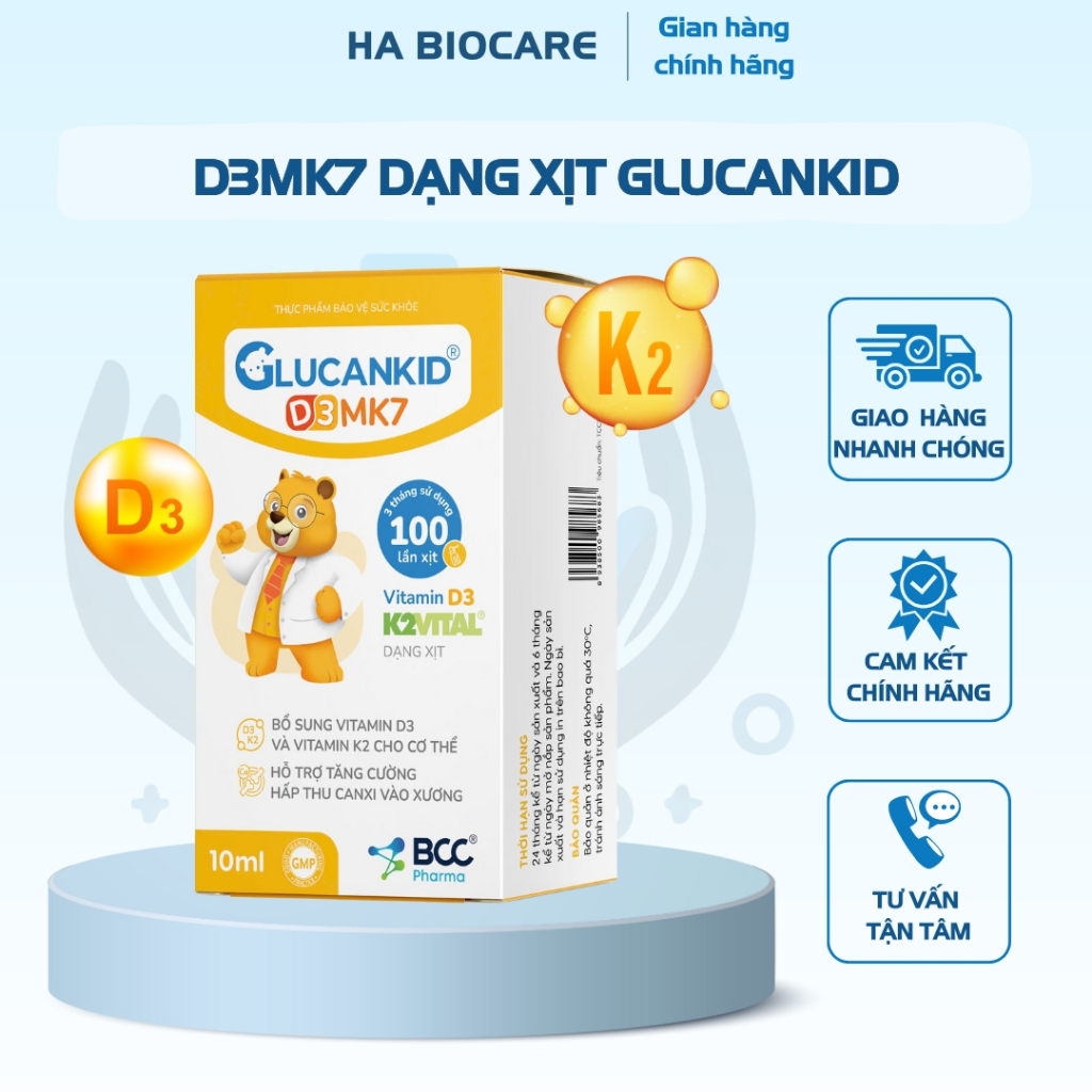 TPBVSK Glucankid D3MK7, hỗ trợ bổ sung Vitamin D3K2, tăng cường hấp thu canxi cho bé từ 3 tháng
