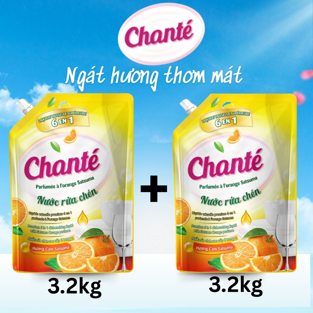 [Mua 1 tặng 1] CHANTE Nước rửa chén 6in1 hương cam Satsuma 3.2kg