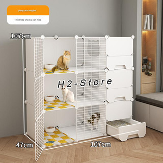Chuồng mèo thiết kế hiện đại, chuồng mèo 2 tầng lắp chuồng rộng cho gia đình mèo - CM50 - H2 Store