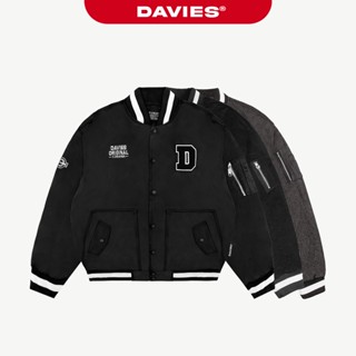  Áo khoác bomber nam nữ form rộng DAVIES local brand vải dù Kaki Jean màu đen thêu chữ Khaki Daviesism Jacket I D36-AK6 