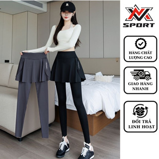  Quần dài phối váy đi tập gym tập yoga 2 màu xanh xám che khuyết điểm cho nữ K170 