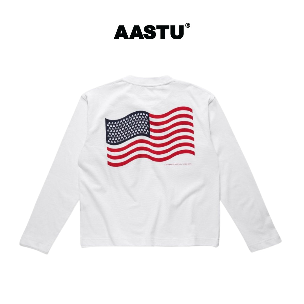 AA STU Áo Thun Tay Dài AA Flag V2 Long Sleeve Form Boxy Vải 100% Cotton / WHITE