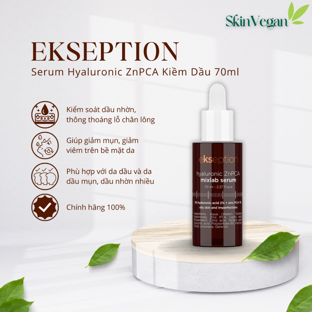 Serum Hyaluronic ZnPCA Ekseption, HA + 1% ZnPCA Giảm Mụn, Kiềm Dầu 75ml