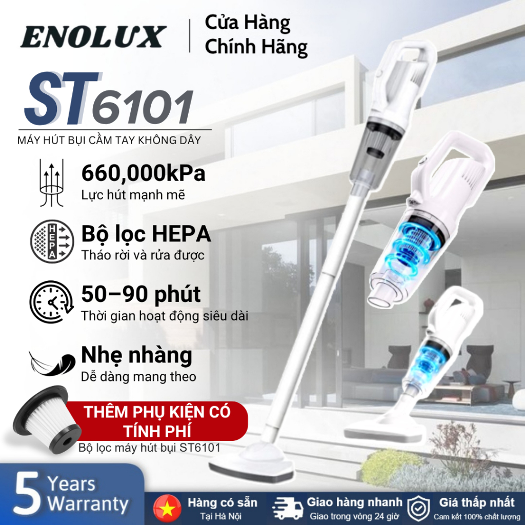 [Mới 2025] Máy hút bụi không dây ENOLUX ST6101 Pro – Nhẹ, cầm tay, mạnh mẽ, thiết kế hiện đại