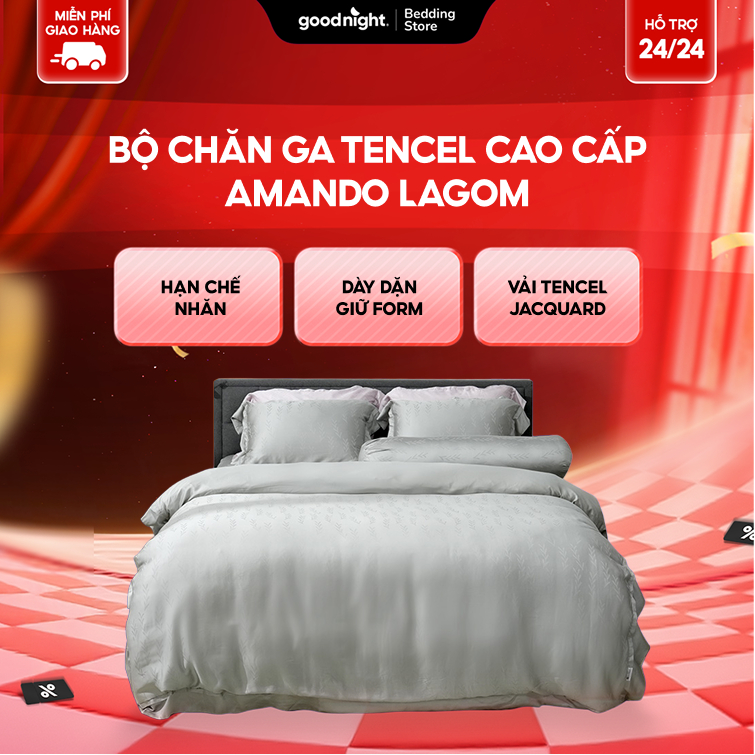 Bộ chăn ga lụa tencel cao cấp Amando Lagom 5CT thoáng khí mềm mại vượt trội
