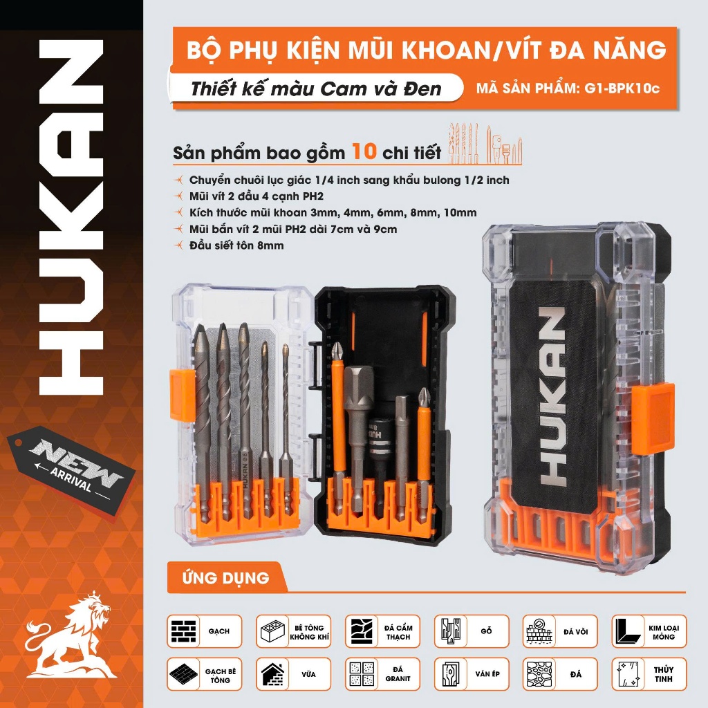 Bộ phụ kiện mũi khoan/vít đa năng Hukan (GEN 1) G1-BPK10C,  G1-BPK015