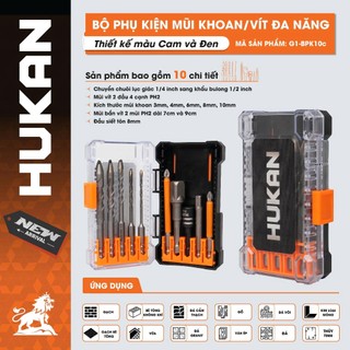 Bộ Mũi Vít Khoan Đa Năng HUKAN 10 Chi Tiết - Khoan Tường Gỗ Sắt Gạch Gốm 