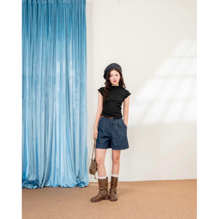   Hoả tốc HCM  Áo croptop form ôm cổ tròn tay ngắn chất thun nhún vải voan hoa Minji Top - Sibling 