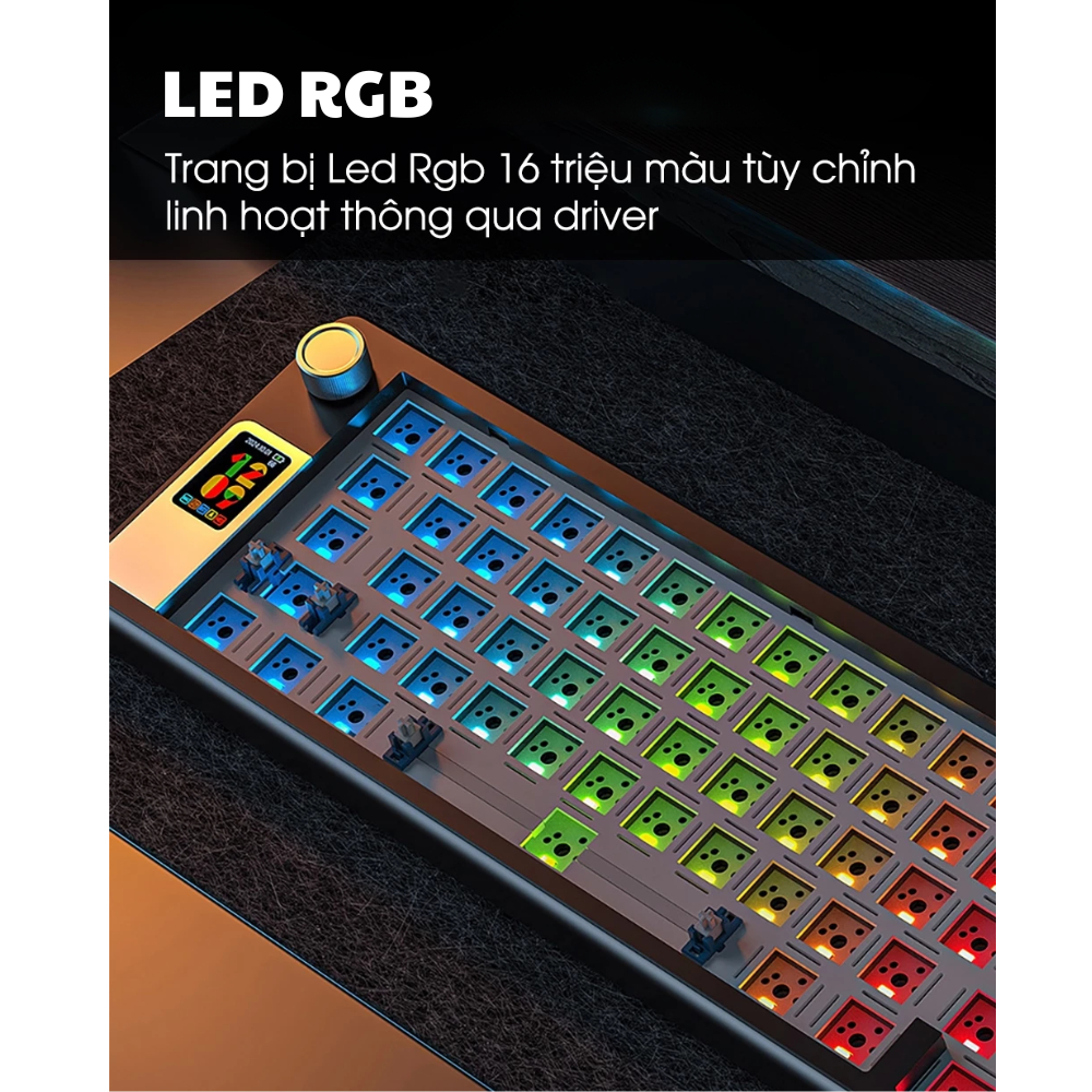 Case bàn phím cơ không dây YINDIAO Y65S - Led RGB - 3 mode kết nối - Màn TFT - Hotswapable - APP - Mạch xuôi - Núm xoay | BigBuy360 - bigbuy360.vn