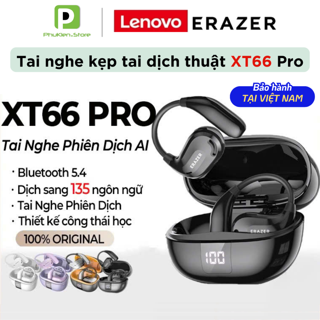 Tai Nghe True Wireless Kẹp Tai Phiên dịch 134 ngôn ngữ Lenovo Erazer XT66 Pro | BT 5.4 | Đèn báo