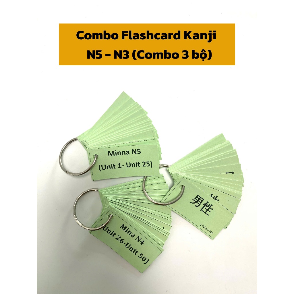 Combo Bộ Flashcard Học Kanji - Từ Vựng N5 - N4 - N3  Combo 3 bộ (Bản mới nhất)