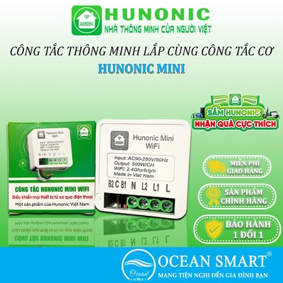 Công Tắc Thông Minh Wifi Hunonic Mini, Công Tắc Điều Khiển Từ Xa Qua Điện Thoại - HNMN02