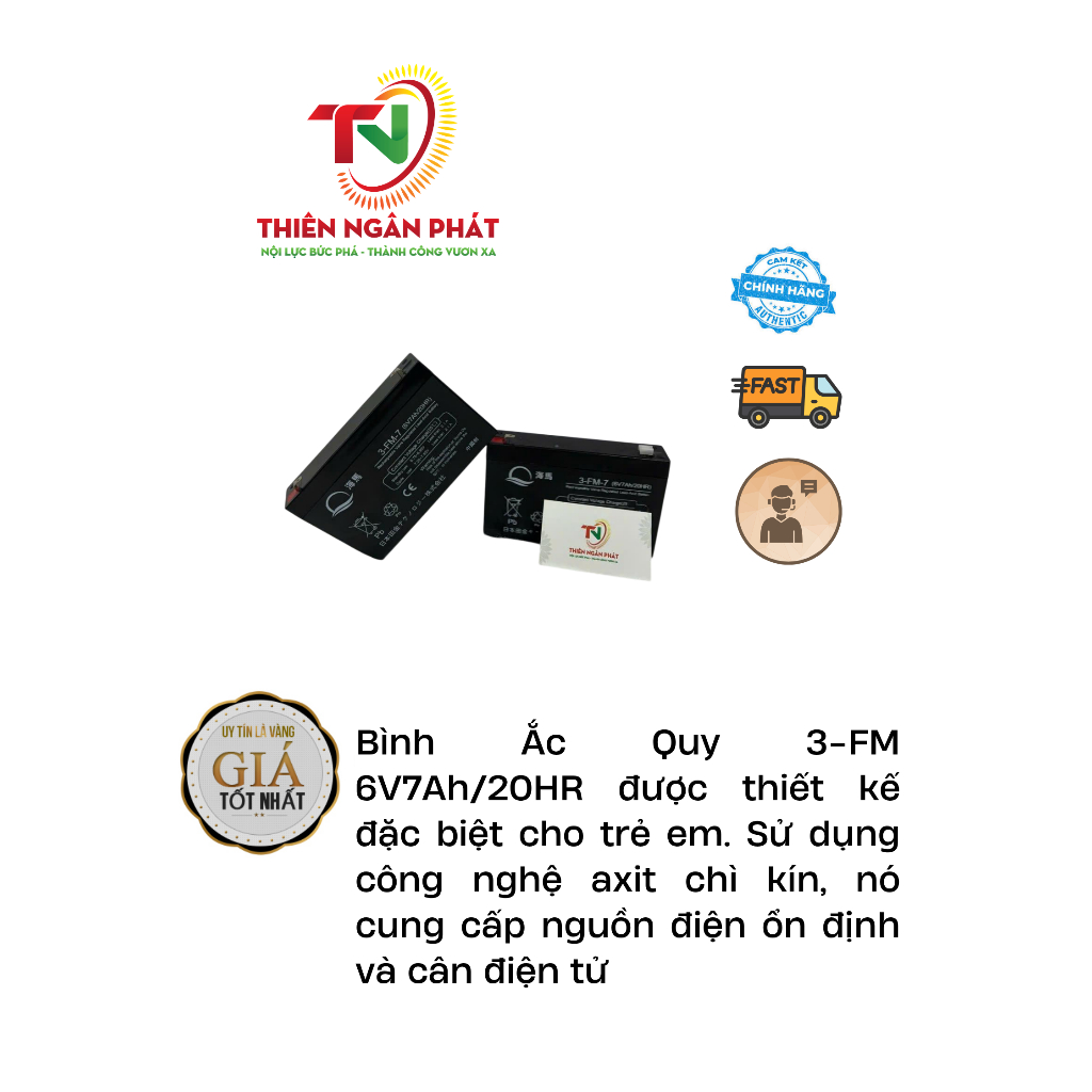 Bình Ắc Quy 3-FM 6V-7Ah/20HR được thiết kế đặc biệt cho trẻ em, Sử dụng công nghệ axit chì kín