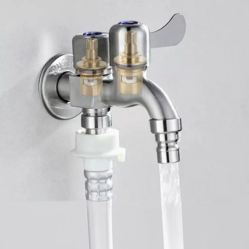 Vòi nước  chia 2 đầu ra độc lập tiện dụng - Vòi nước 2 đầu cho máy giặt chia nước thành 2 cổng xả độ