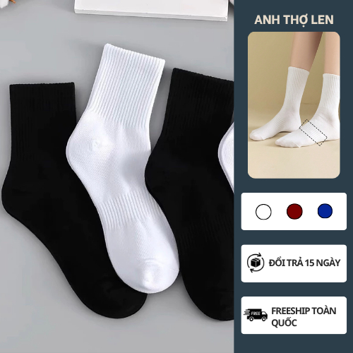 [SET 10 Đôi Tặng 2] Tất Vớ Nam Nữa Cổ Cao Cotton, Thoáng Khí Hút Mồ Hôi, Êm Chân