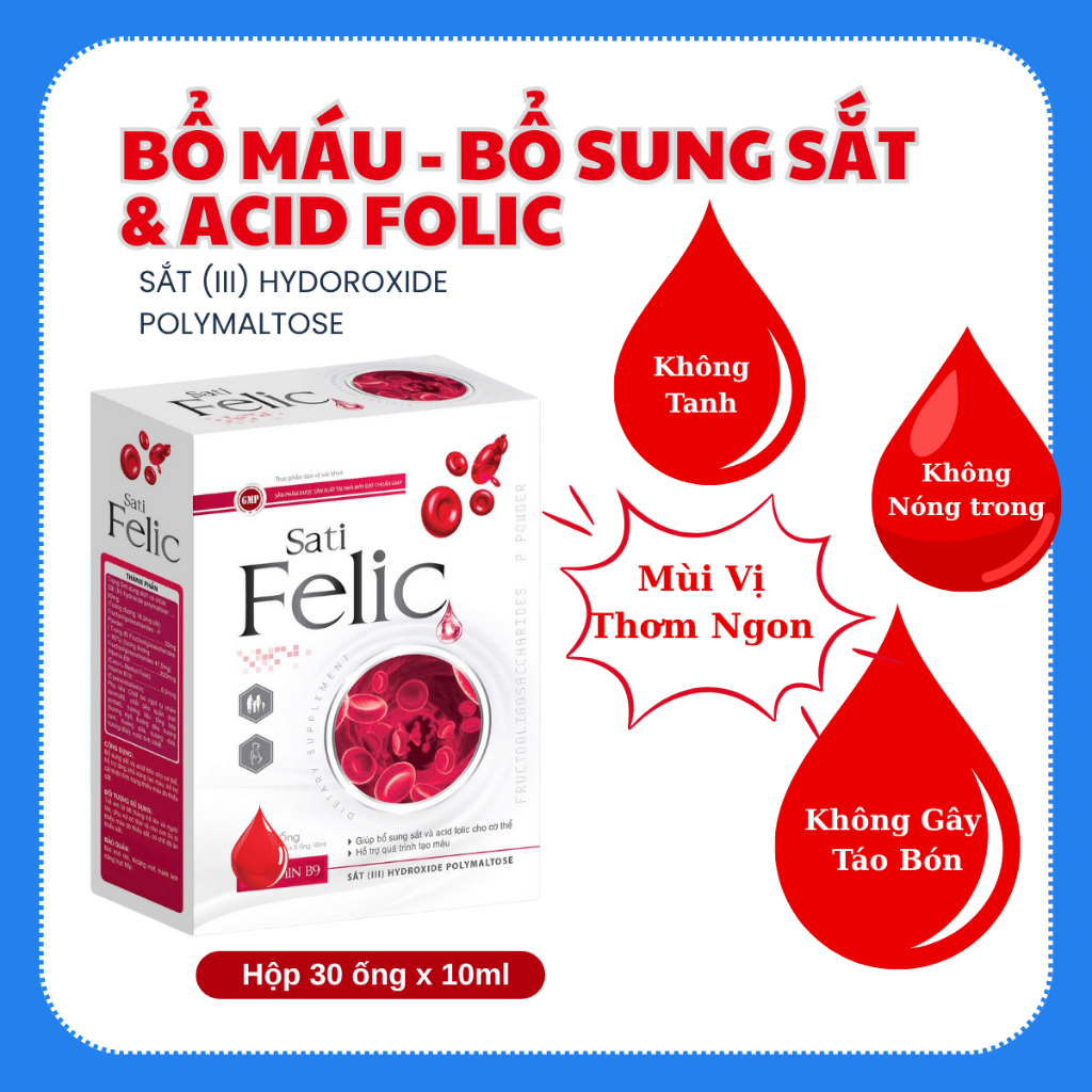 Ống bổ sung sắt acid folic không tanh, không táo bón Felic cho mẹ bầu và người thiếu máu ( Hộp 30 ốn