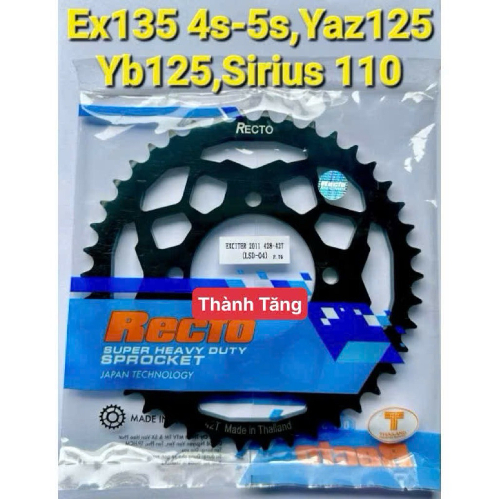 Dĩa sau 42 răng exciter 135,yaz 125,yb 125,sirius x.cơ,jupiter mx,exciter 2011-2012-2013,exciter 201