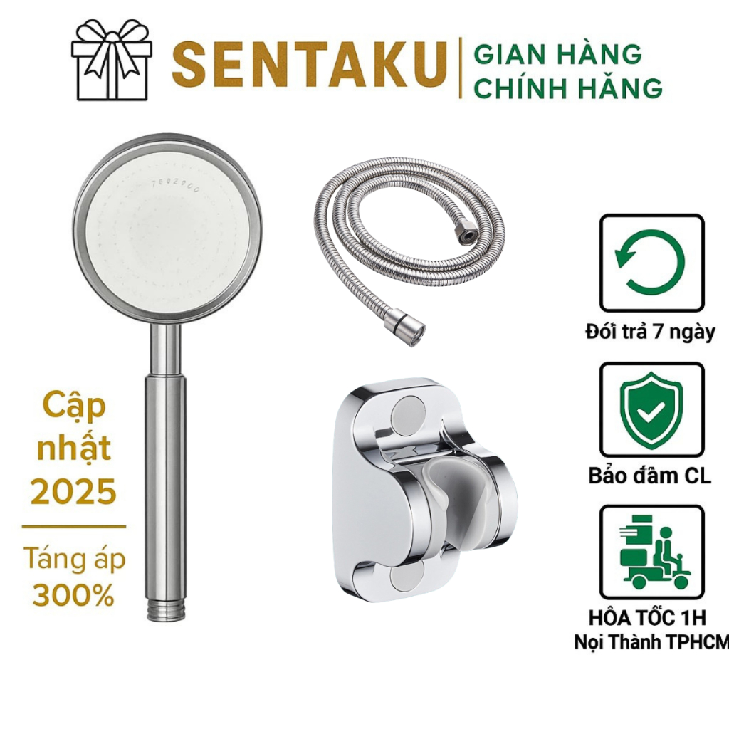 Bộ Vòi Sen Tăng Áp SUS304 SENTAKU – Siêu Bền, Tia Nước Mịn – Tăng Áp Gấp 3 Lần, Bảo Hành 12 Tháng