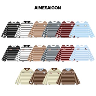   MỚI  Aimesaigon Áo Thun Tay Dài Sọc Ngang Thun Borip QC Long Sleeve Boxy AIMÉ Form Rộng Cổ Tròn "DOG - EUPHORIA" Unisex 